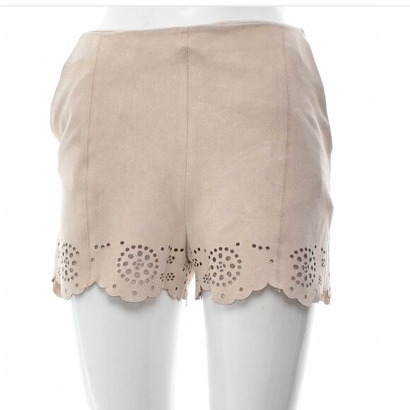 MANGO MNG SUIT Laser Cut Faux Suede Shorts Size 6 Tan - Picture 1 of 9